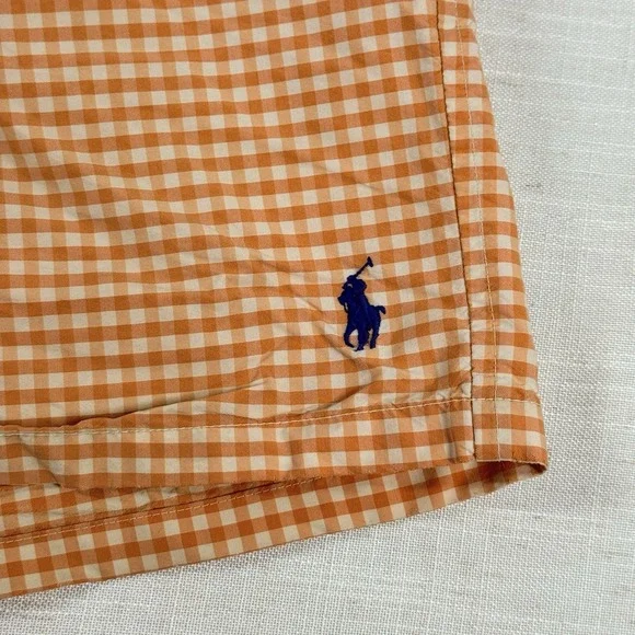 Polo Ralph Lauren Traveler Gingham Swim Trunk Shorts Men's M Orange 5.5" - Picture 11 of 16